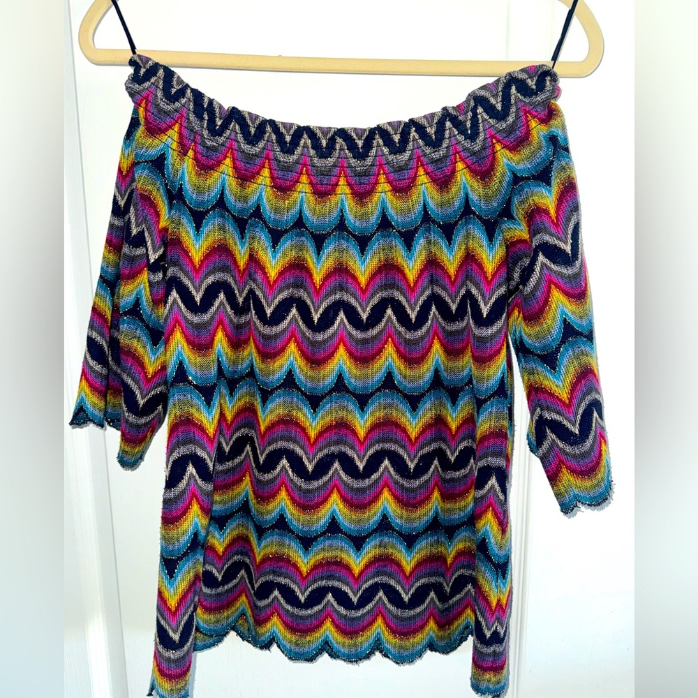 Trina Turk Los Angeles Rainbow Metallic Striped Cold Shoulder Top Size XS